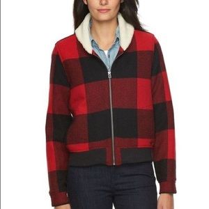 Woolrich Buffalo Plaid Red Wool-blend Bomber Jacket Sherpa Collar, Large